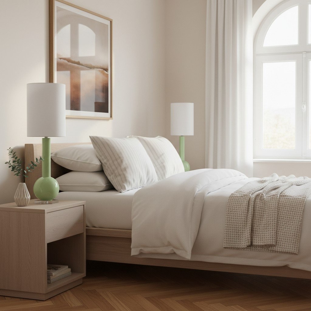 Savara Minimalist Table Lamp - Clean Glass Form with Fabric Shade for Bedrooms K1668