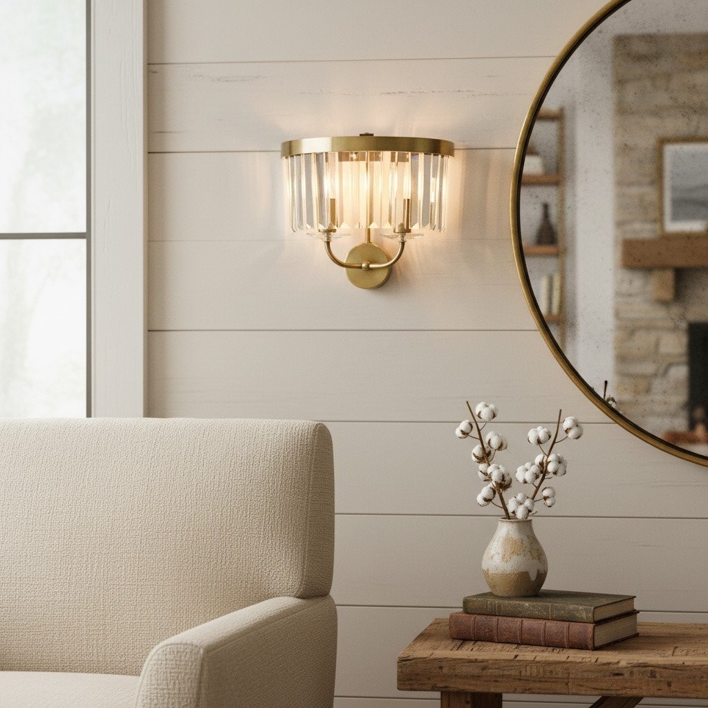 Beveline Faceted Clear Cut Glass Wall Light - Classic Metal Sconce for Hallway and Living Room K1853