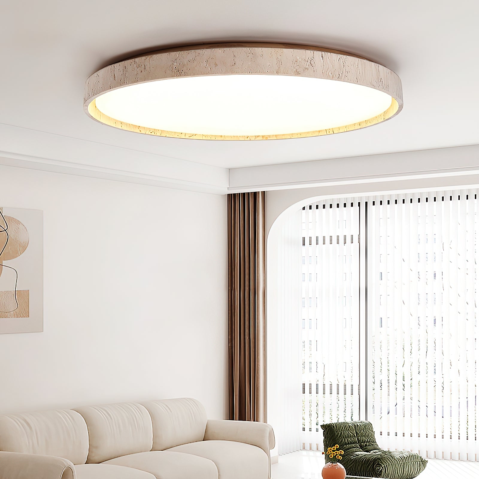 Ultra-thin Round Travertine Ceiling Lamp D690