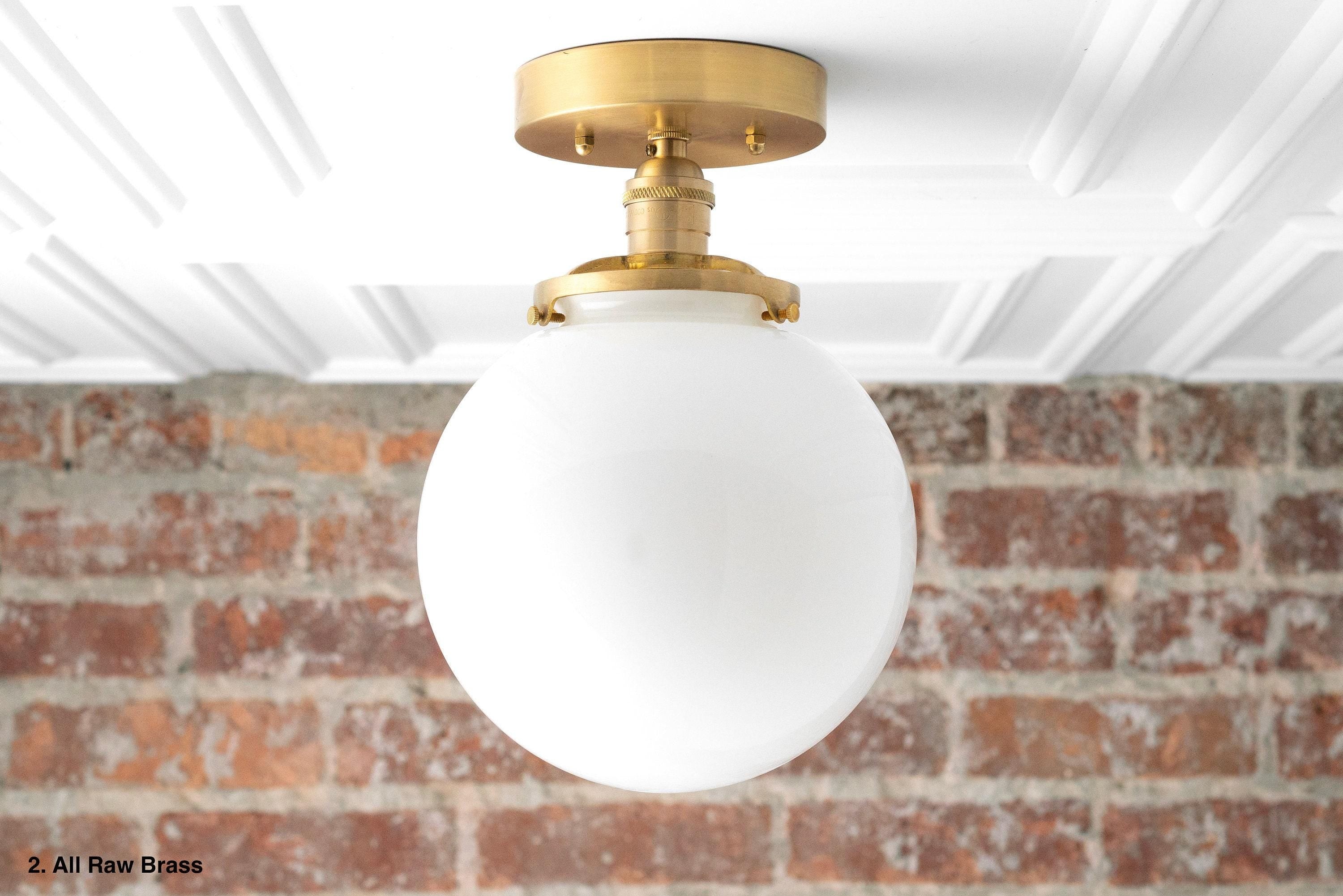 Glorica Glass Mid Century Semi Flush Ceiling Light - White Opal Glass Globe Fixture K1553
