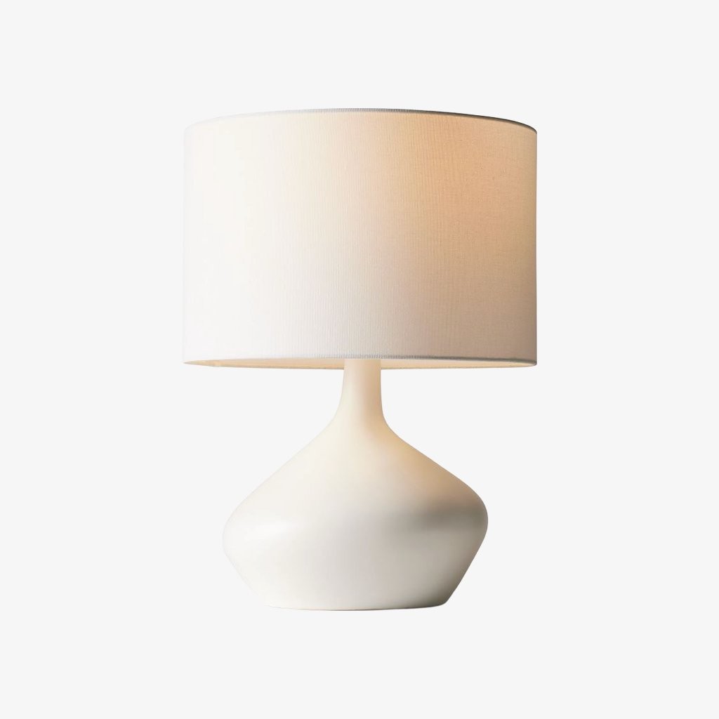 Lumo Modern Asymmetrical Ceramic Table Lamp - Cylinder Linen Shade for Living Room K2061