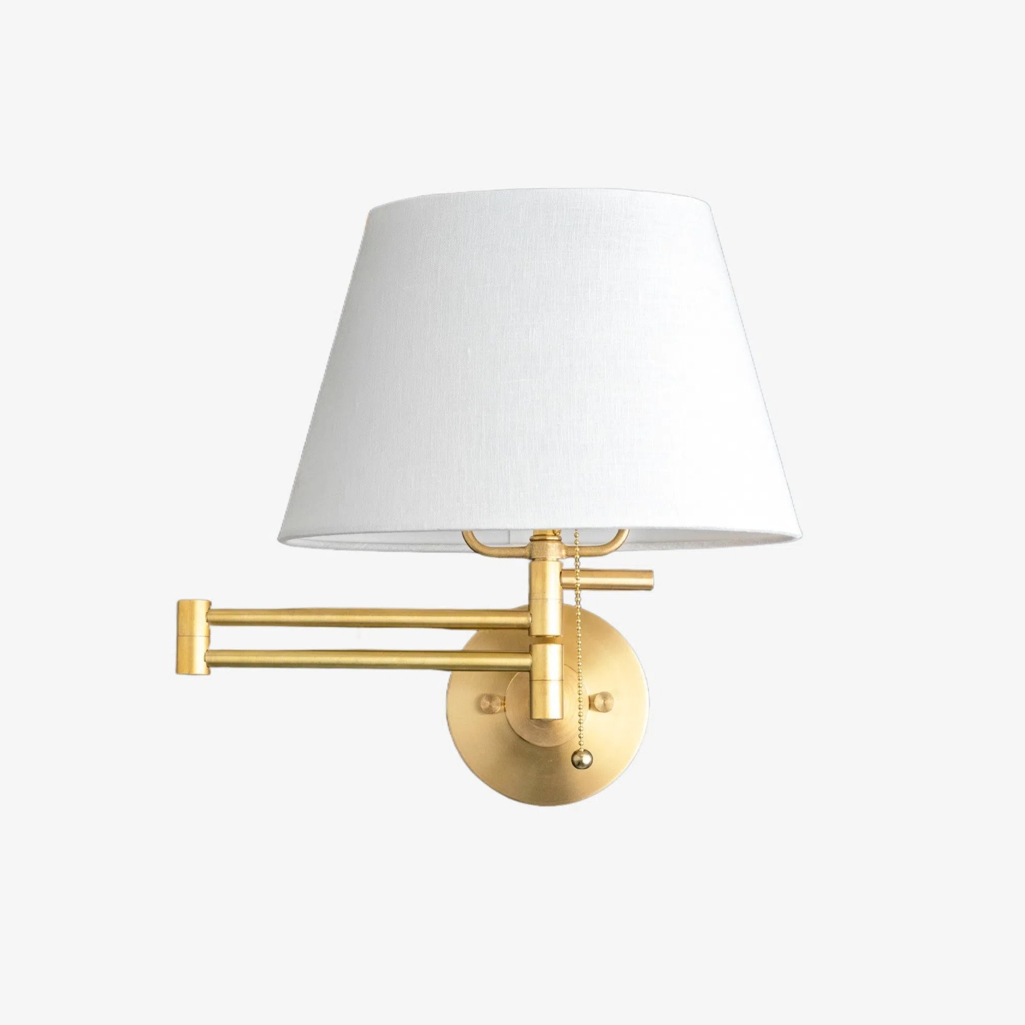 Ornato Luxe Brass Schoolhouse Sconce - Art Deco Wall Light with White Fabric Shade K1523