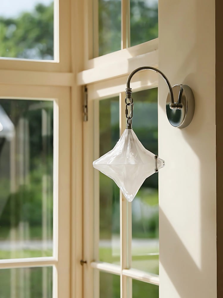 Art Deco Star Wall Sconce - Frosted Glass Light for Hallway - Astris Selene K1558