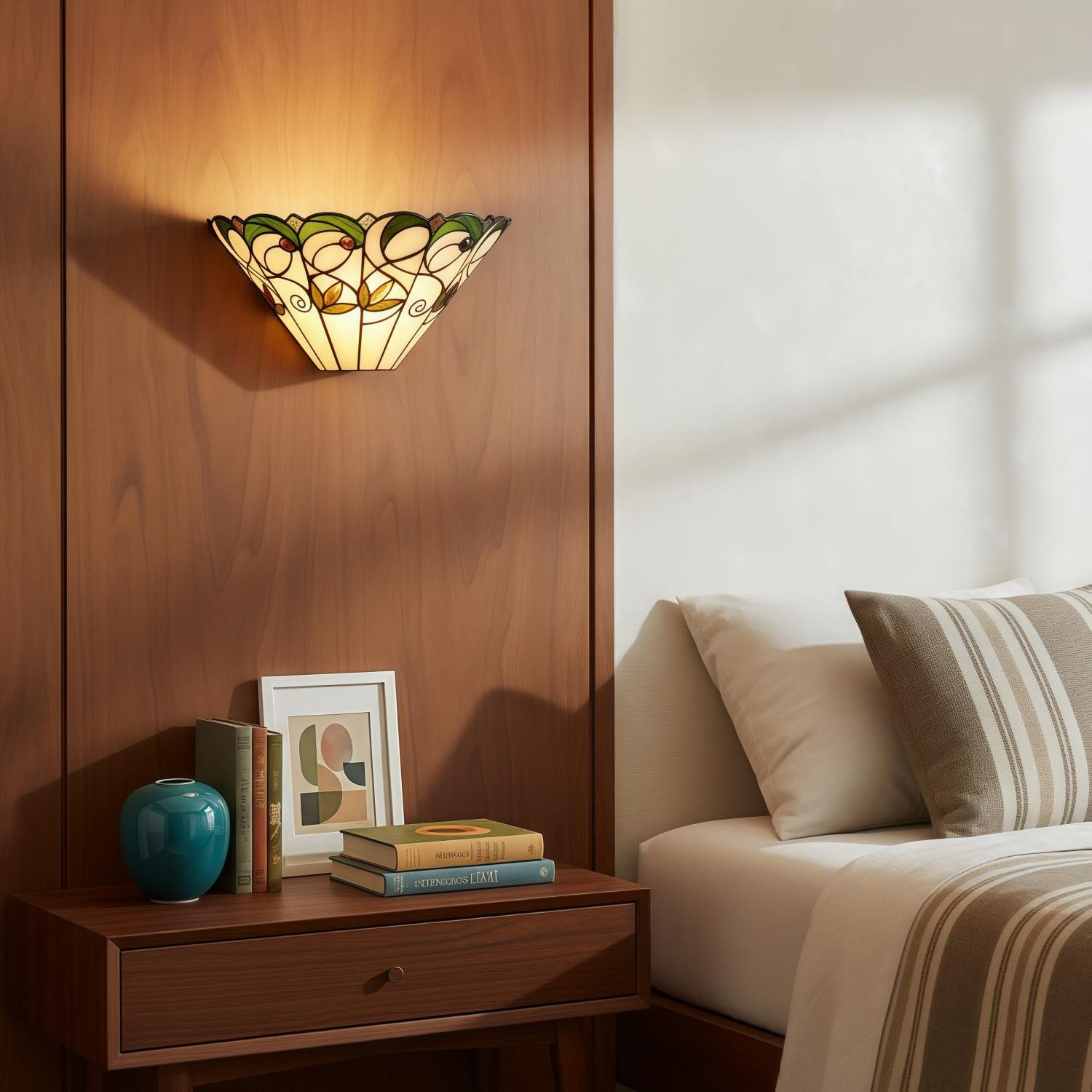 TF Jamelia Art Nouveau Wall Light with Bevelled Glass Shade - Metal Glass Fixture for Hallway or Bedroom K1985