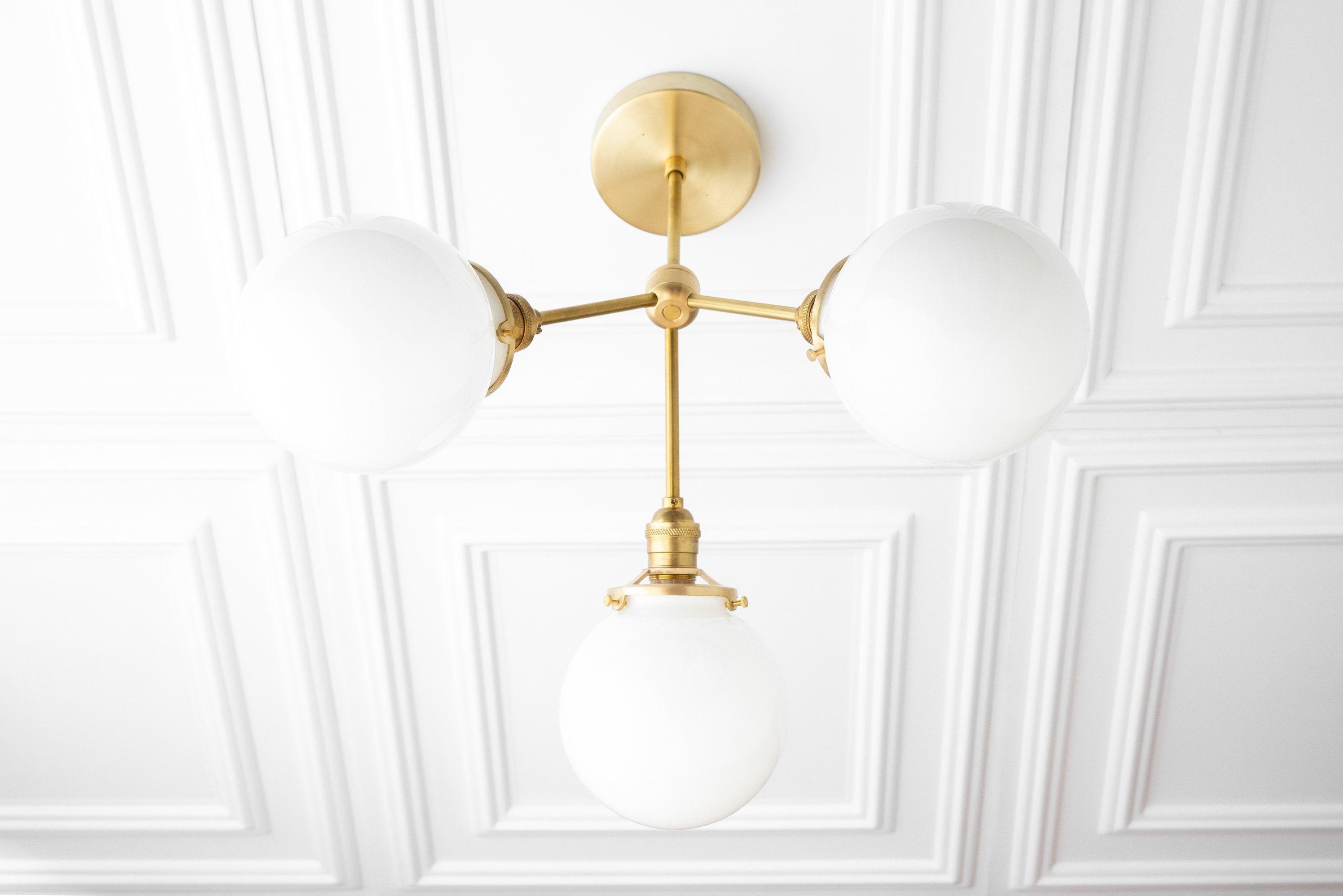 Glorica Glass Chandelier - Brass Globe Ceiling Light with Opal Shade K1468