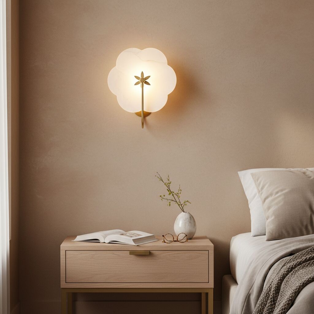 Albi Alabaster Wall Lamp - Carved floral Outlines are Suitable for Living Rooms or Bedrooms K1675