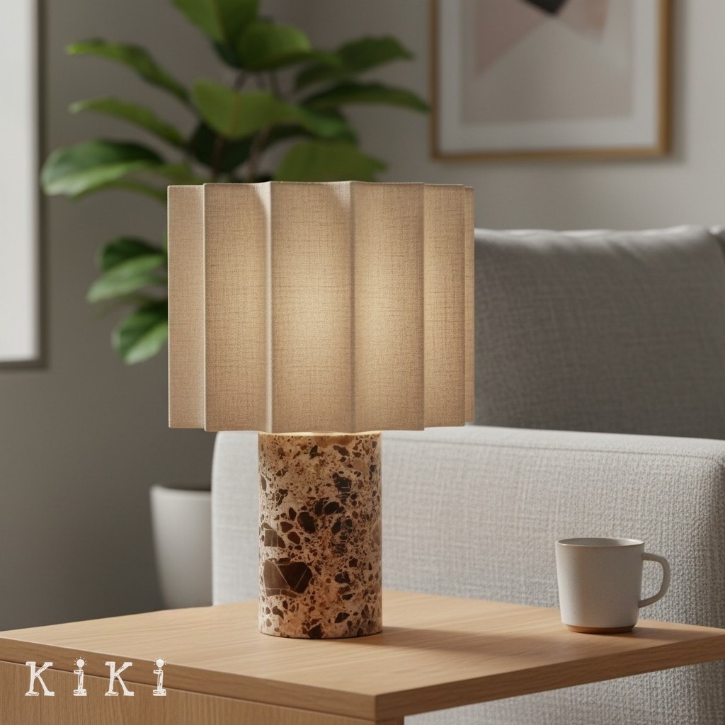 Cavilon Soft Ambient Table Lamp - Stylish Fan Shaped Shade with Marble Base K2053