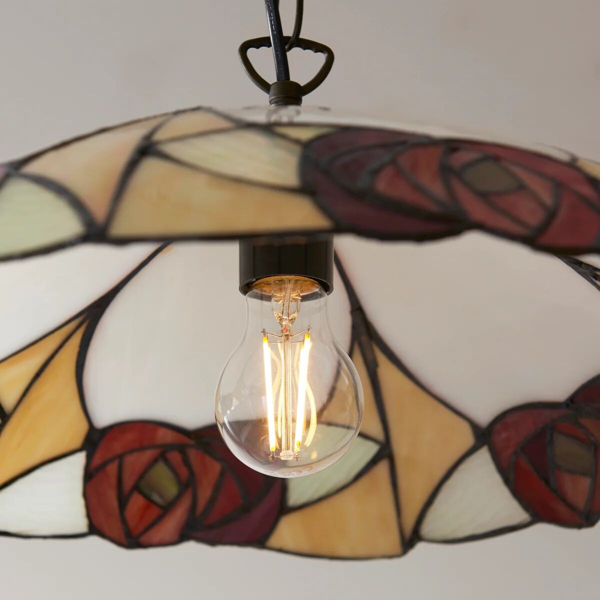 TF Ingram Tiffany Pendant Light - Vintage Handcrafted Stained Glass Floral Shade for Dining Room K2002