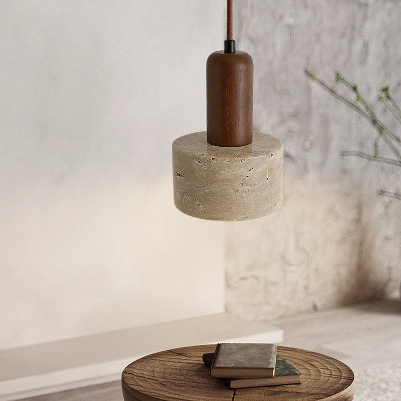 Traditional Retro Cylindrical Solid Wood Pendant Lamp K724
