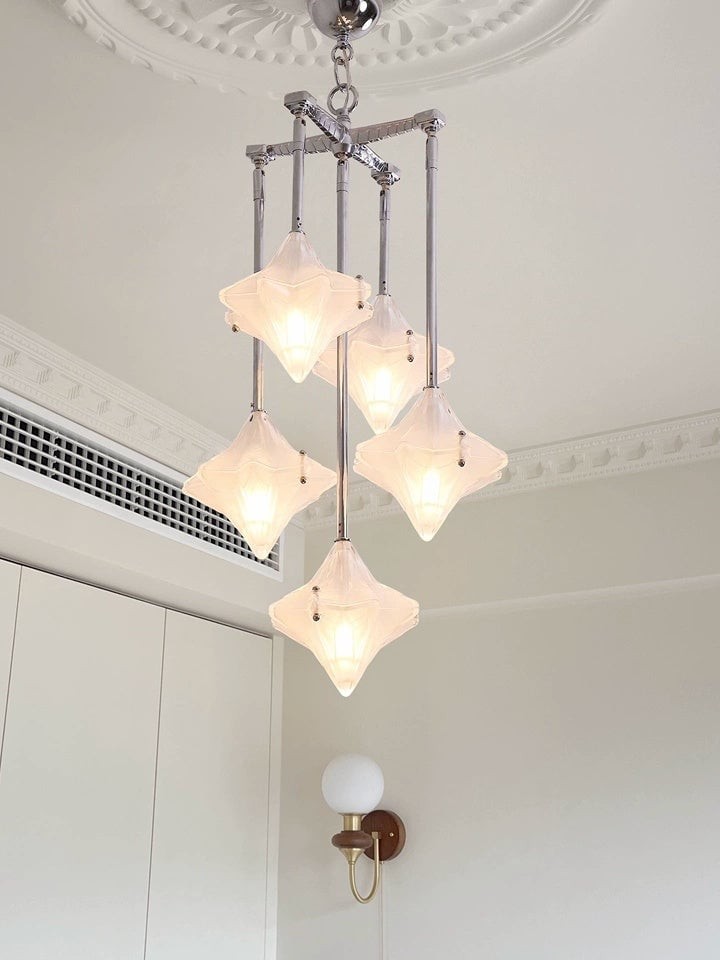 Art Deco Astris Star Chandelier - Frosted Glass Deco Fixture for Dining Room K1564