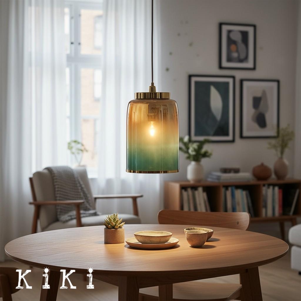 Helvo Elegant Cylinder Pendant Lamp - Hand-Blown Glass Brass Fixture for Entryway K2349