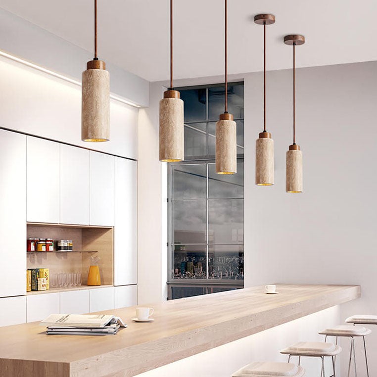 Wabi Sabi Solid Wood Stone Pendant Light K845