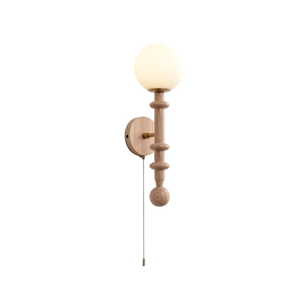 French Simple Vintage Bedside Wooden Glass Wall Lamp K639