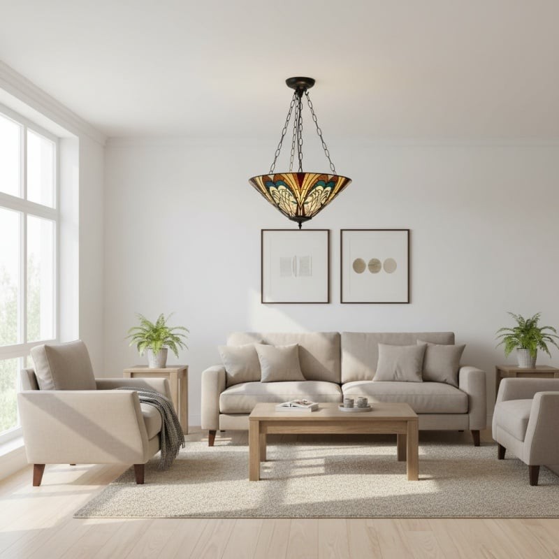 TF Hector Ceiling Light - Handcrafted Stained Glass Design Semi‑Flush or Pendant Fixture for Home K1990