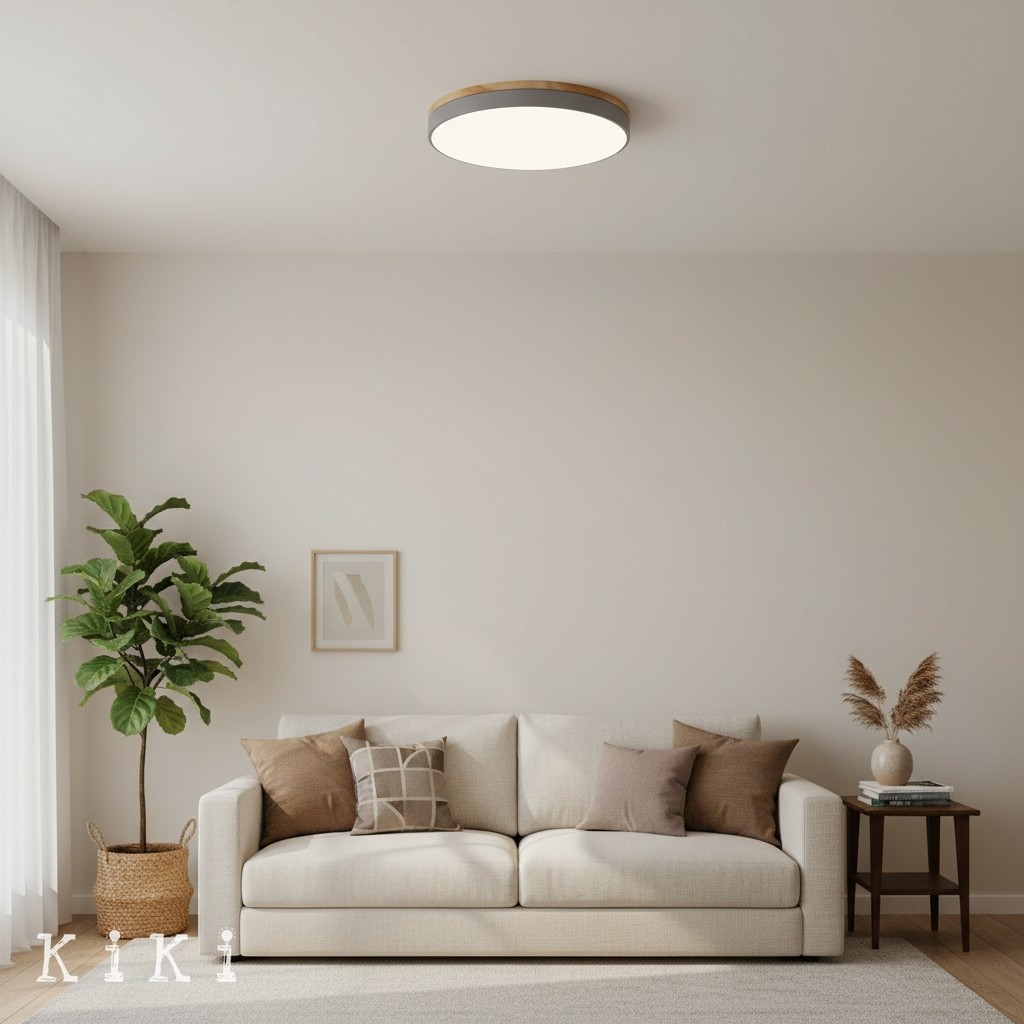 Cielora Elegant Round Acrylic Ceiling Light - Modern Metal Wood Trim Flush Mount for Home K2086