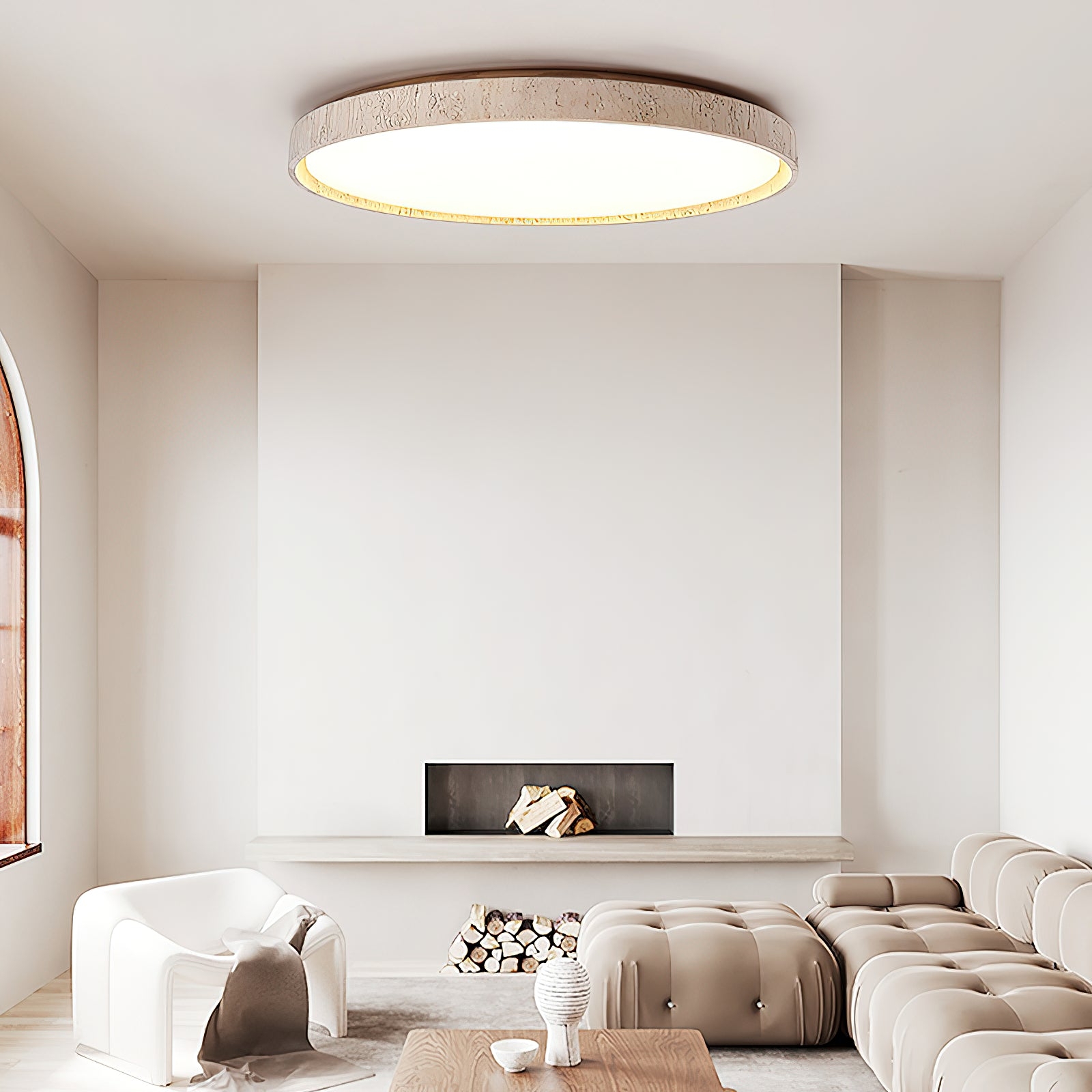 Ultra-thin Round Travertine Ceiling Lamp D690
