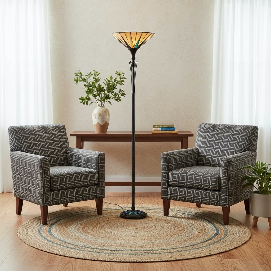 TF Dark Star Stained Glass Star Pattern Floor Lamp - Tiffany Style Uplighter for Living Rooms K1998