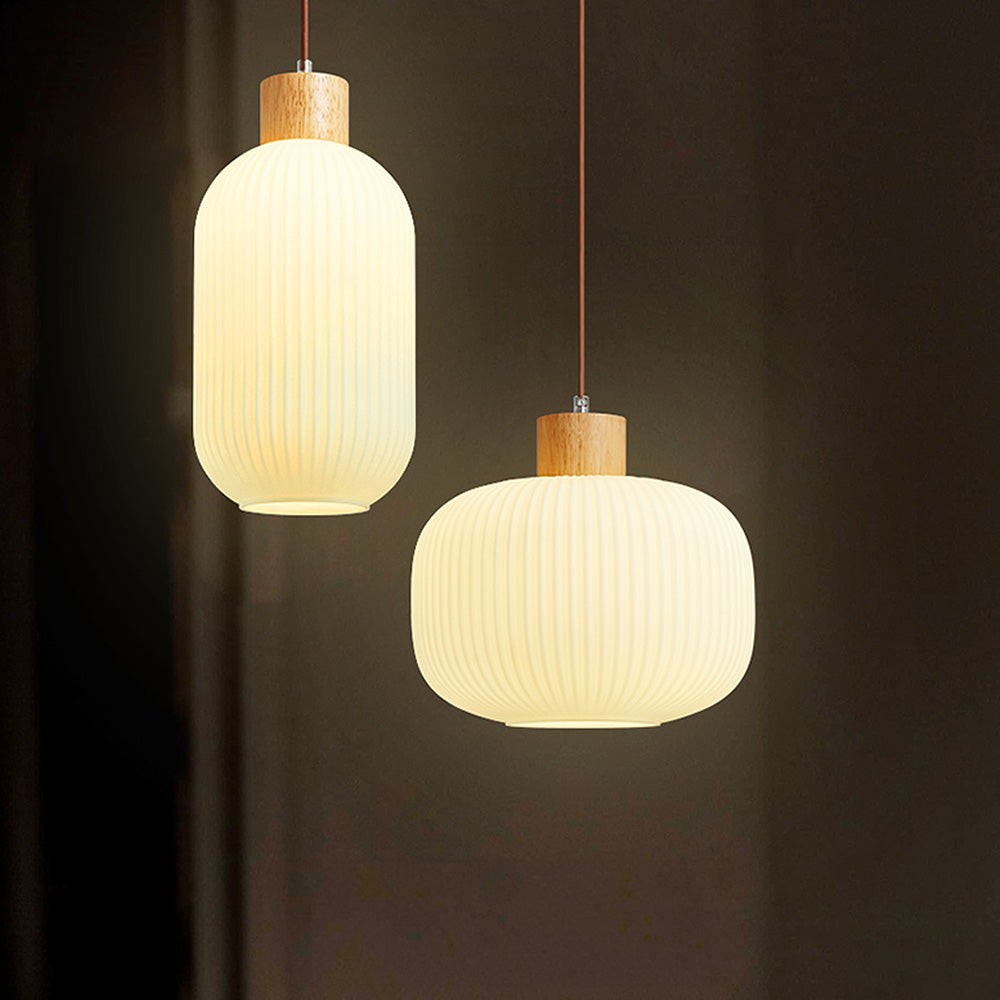 Nordic White Lantern-Like Glass Pendant Lamp K546