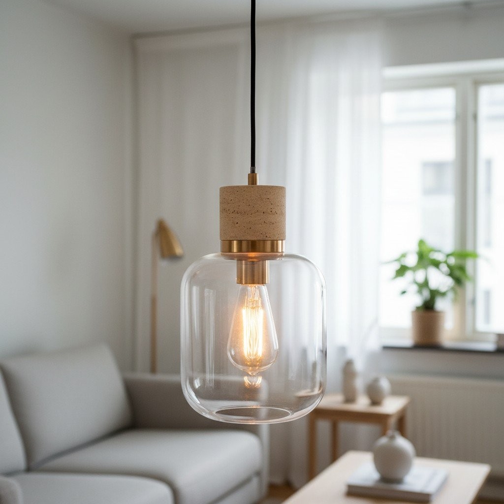 Korlisse Natural Stone and Glass Pendant Light - Stylish Lamp for Lounge or Living Room K1897