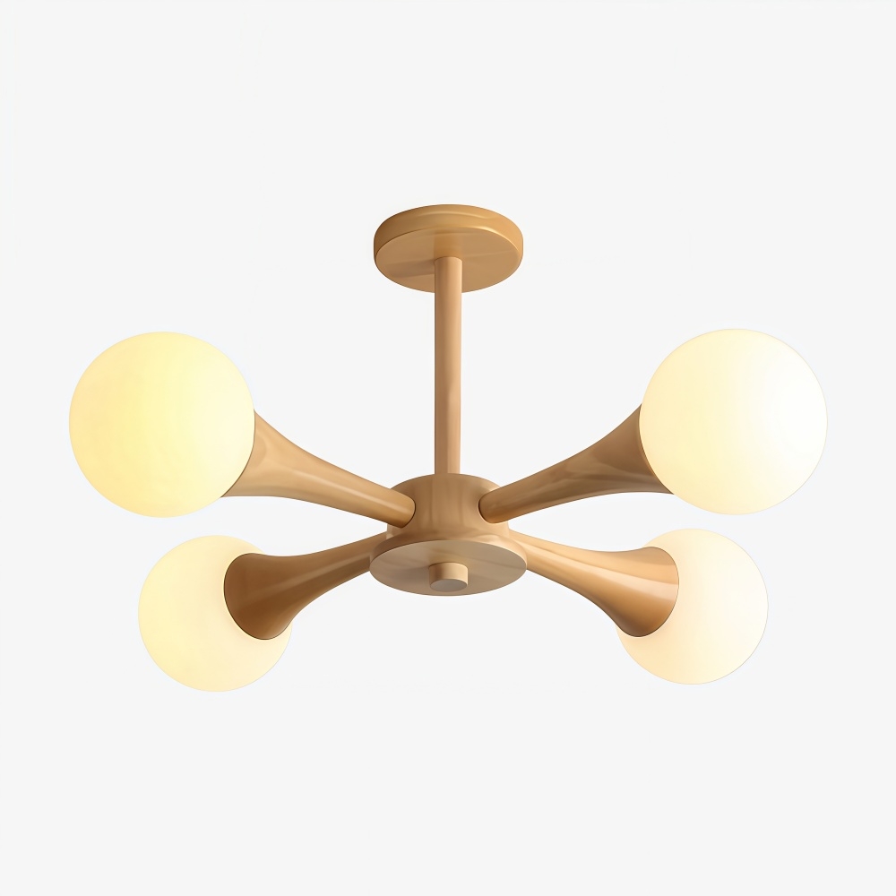 Novalune Multi-Light Glass Globe Chandelier with Wood Frame - Japanese Zen Style for Living Room K2325
