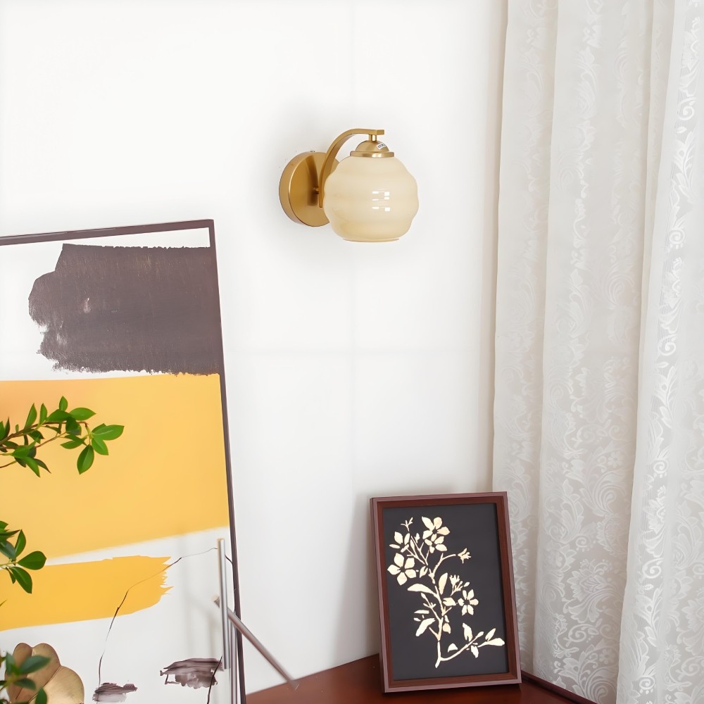Antique Milk Glass Gold Bathroom Wall Sconce K165