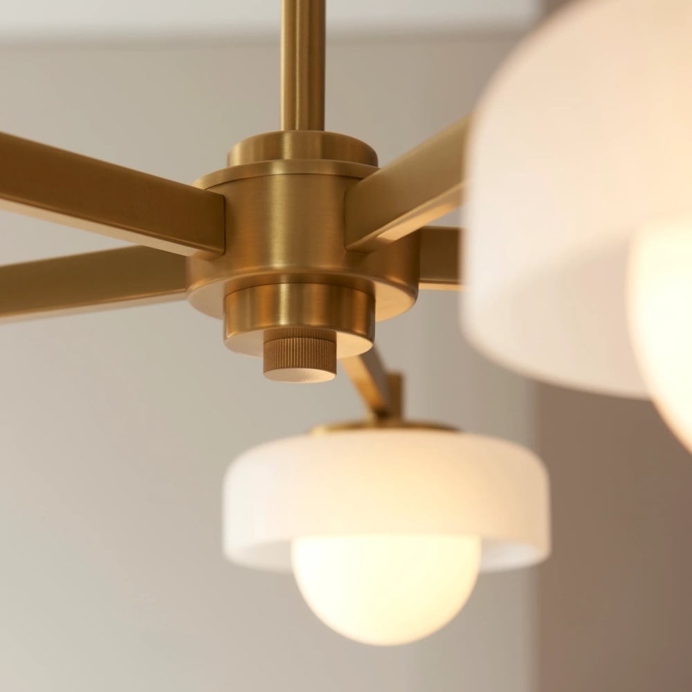 Zirvos Pendant with Frosted Opal Globes and Brushed Brass Frame for Living Room K1905