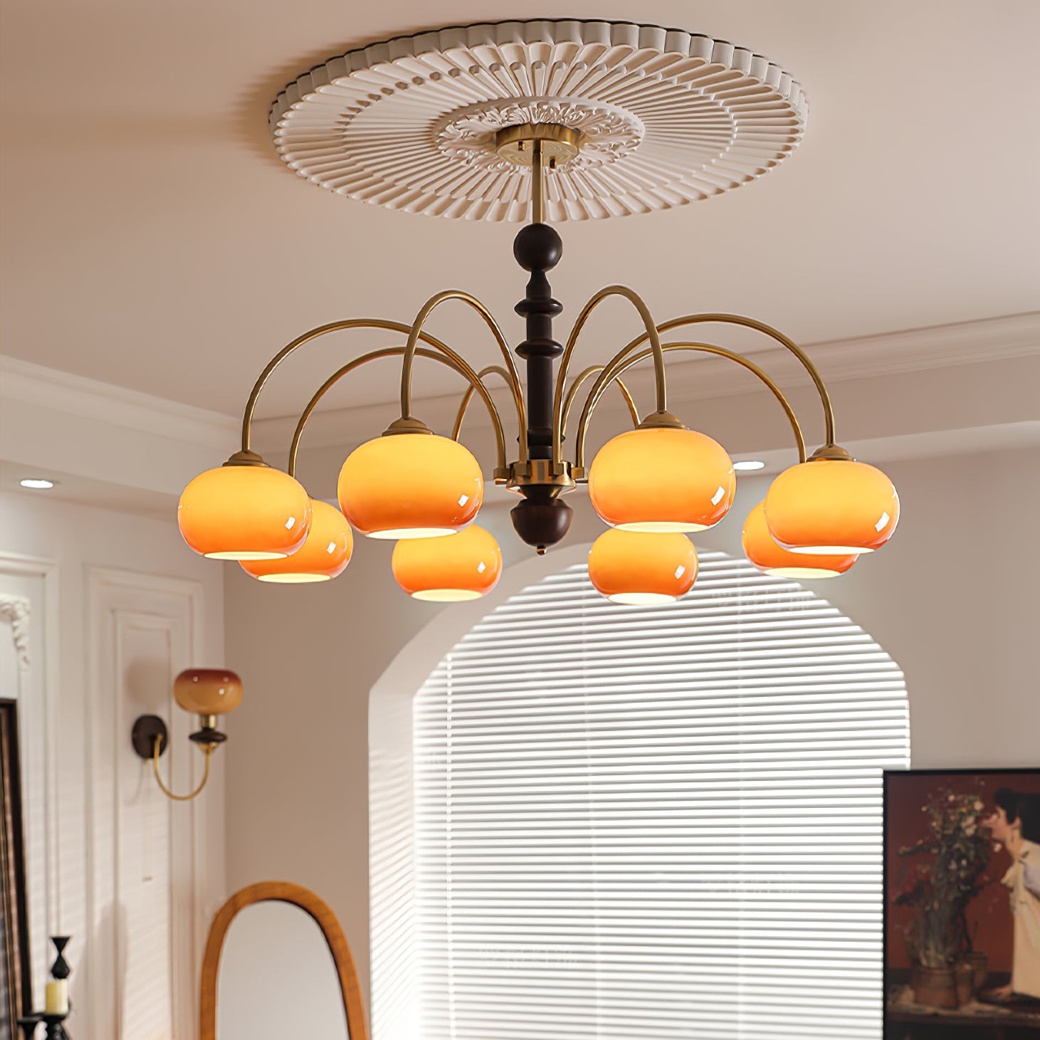 Vintage Bauhaus Persimmon Chandelier K632