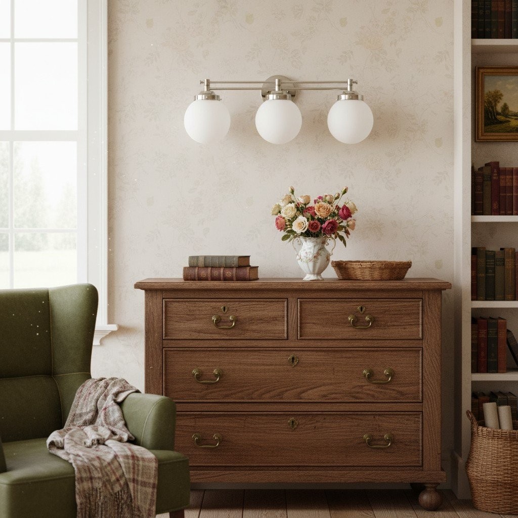 Glorica Glass Contemporary Vanity Light - 3 Light Globe Bathroom Fixture Opal Glass K1515