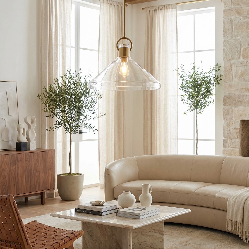 Lumicona Wide Cone Pendant Light - Clear Glass Design with Industrial Style for Kitchens K2229