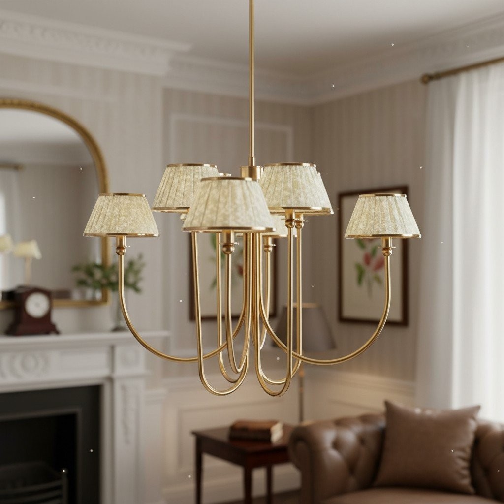 Ruchee Chandelier - Layered Fabric Shade Brass Ceiling Light for Dining or Living Spaces K1657
