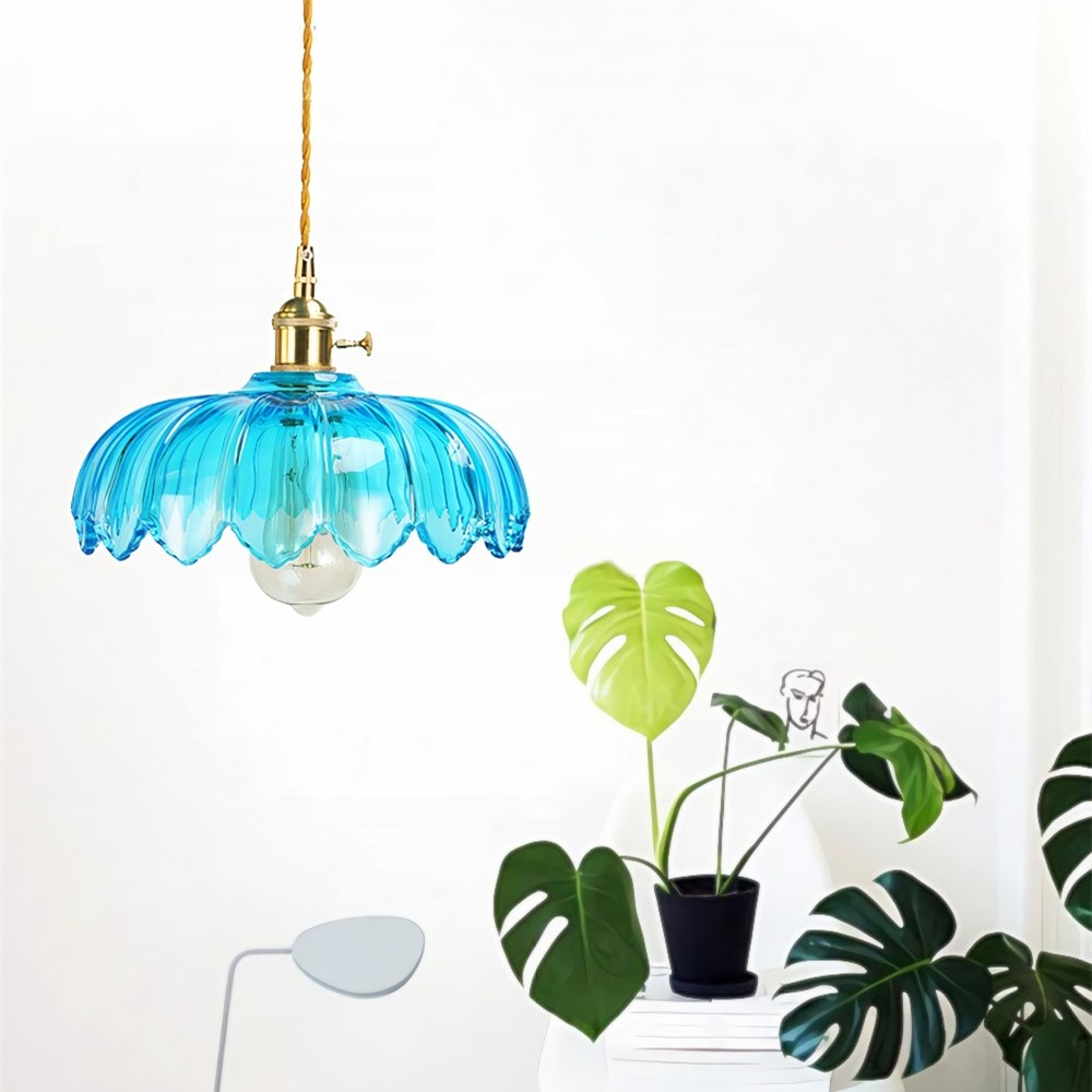Antique Petal Brass Glass Pendant Light K68