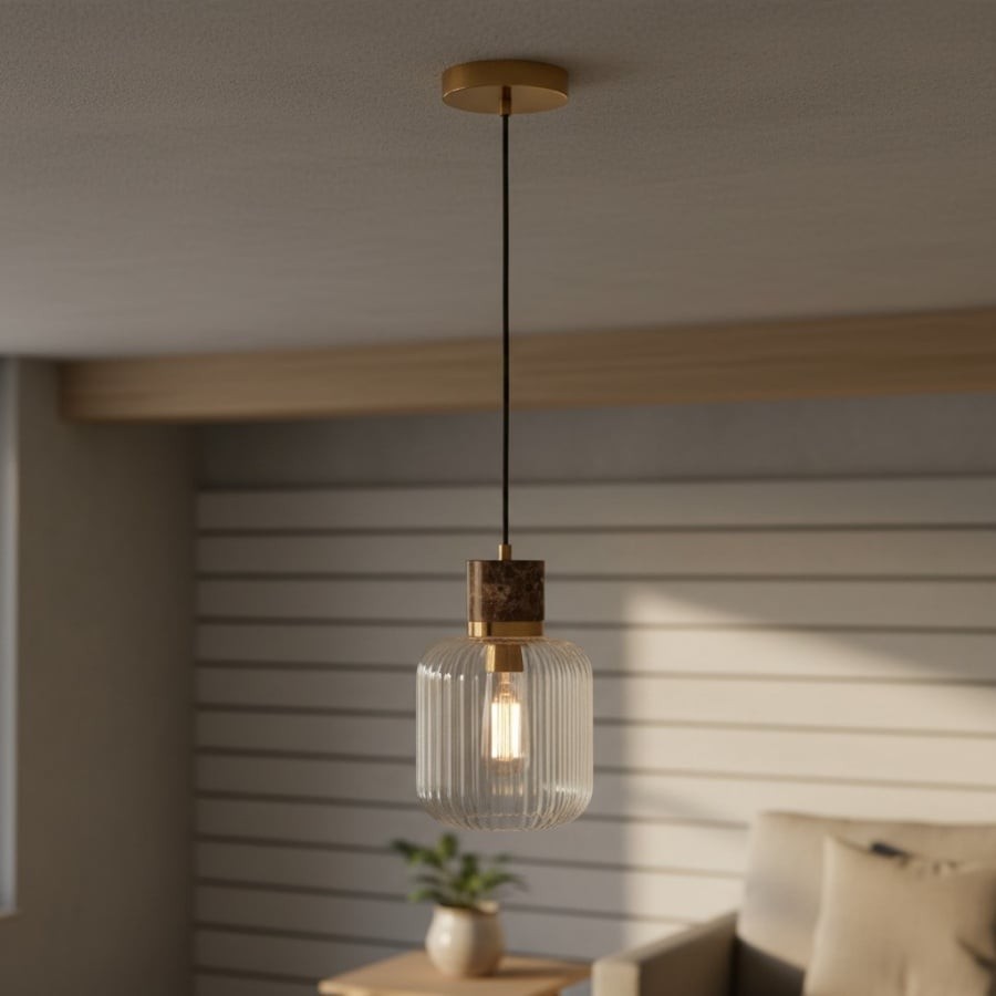 Korlisse Natural Stone and Glass Pendant Light - Stylish Lamp for Lounge or Living Room K1897