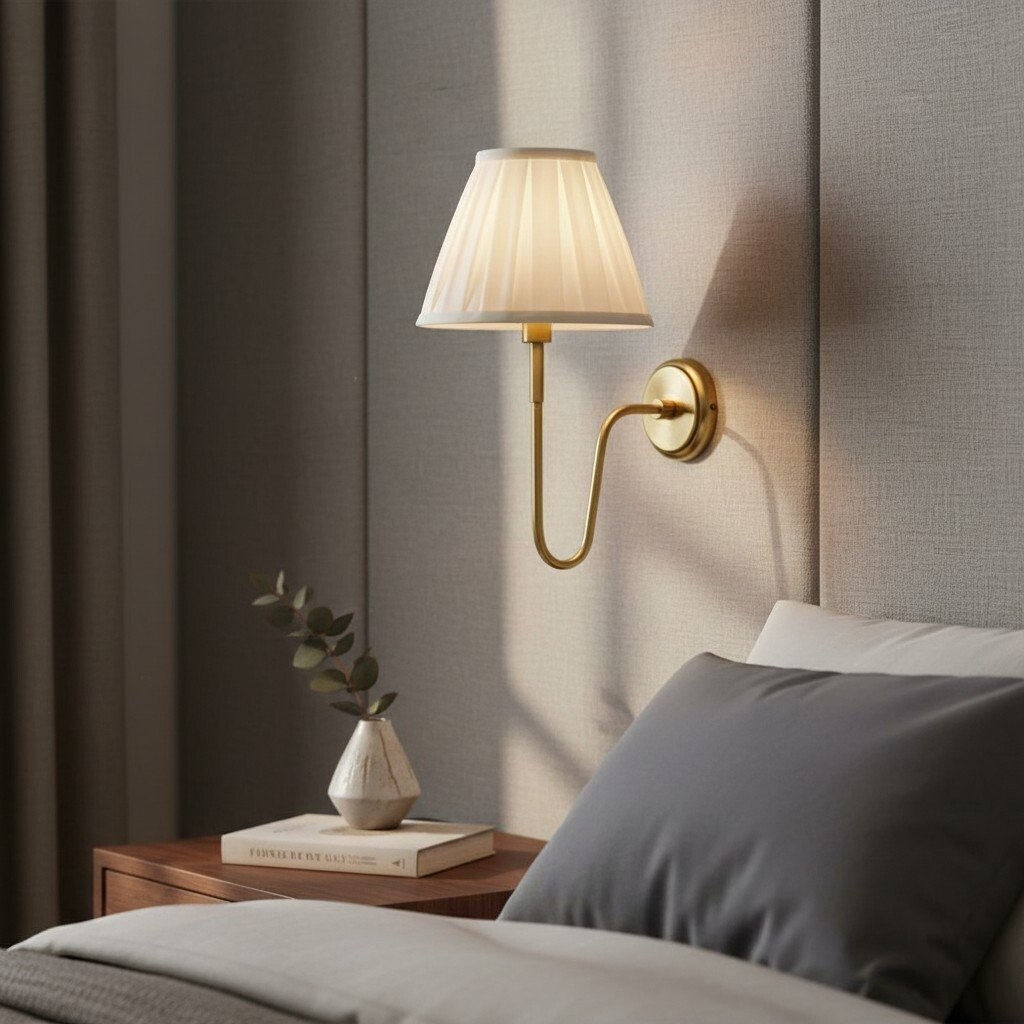 Ivoralux Tapered Fabric Wall Light - Modern Classic Curved Arm Sconce K1916