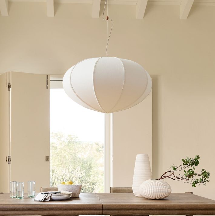 Alvian Pendant Light - Linen Shade with Adjustable Height for Cozy Dining K1384