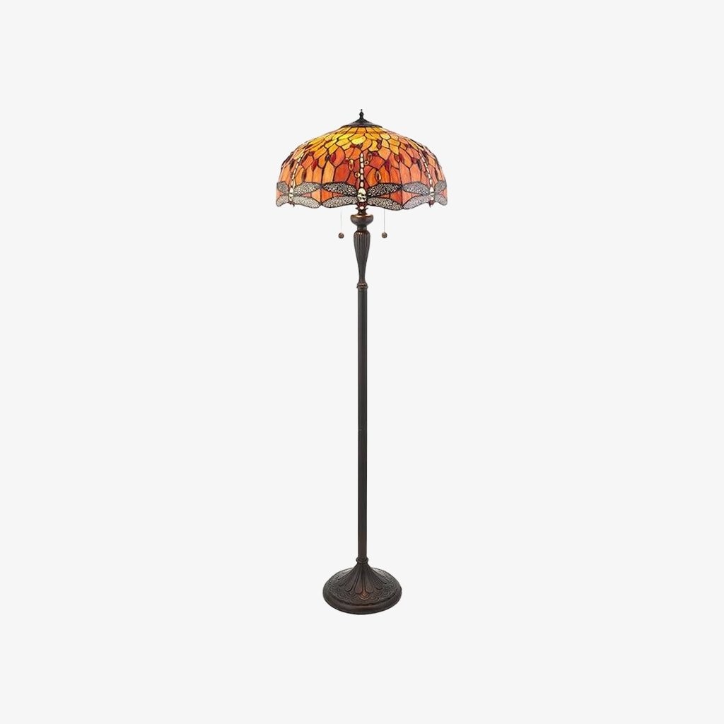 TF Dragonfly Motif Floor Lamp - Vintage Stained-Glass for Living Rooms K1903