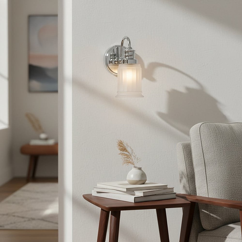 Lirra Bathroom Metal Wall Lamp with Glass Shade - Damp Rated Wall Sconce K2027