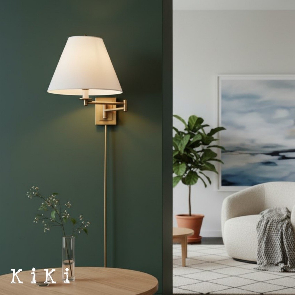 Arcuma Modern Swing Arm Wall Lamp - Fabric Ambient Lighting for BedRooms K2083