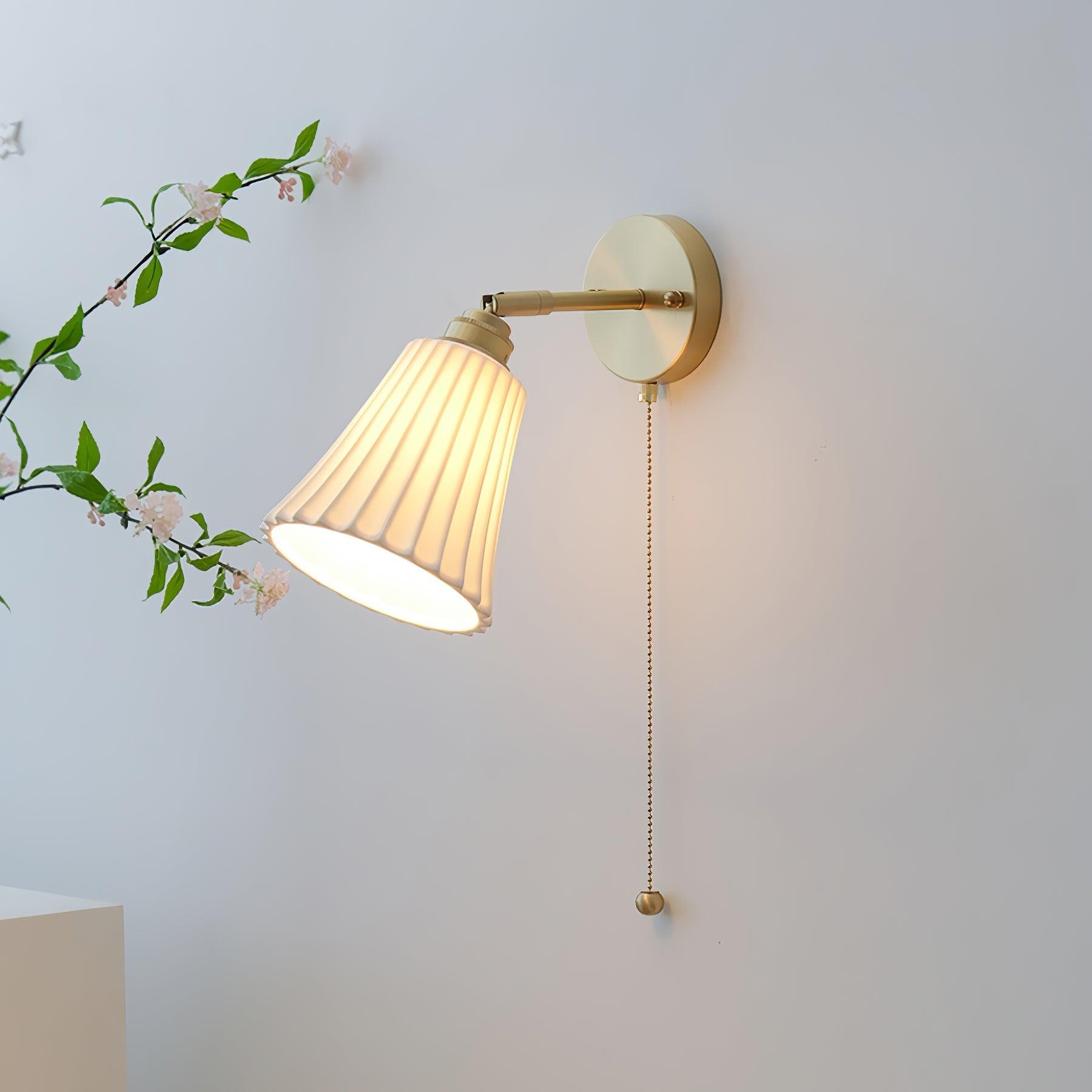 Modern Pull Cord Metal Ceramics Indoor Wall Lamp for Bedroom K730