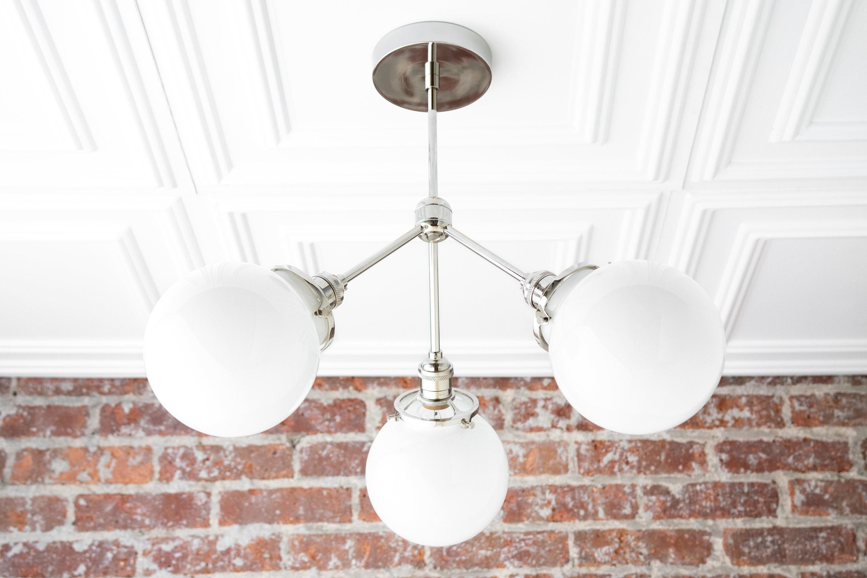 Glorica Glass Chandelier - Brass Globe Ceiling Light with Opal Shade K1468