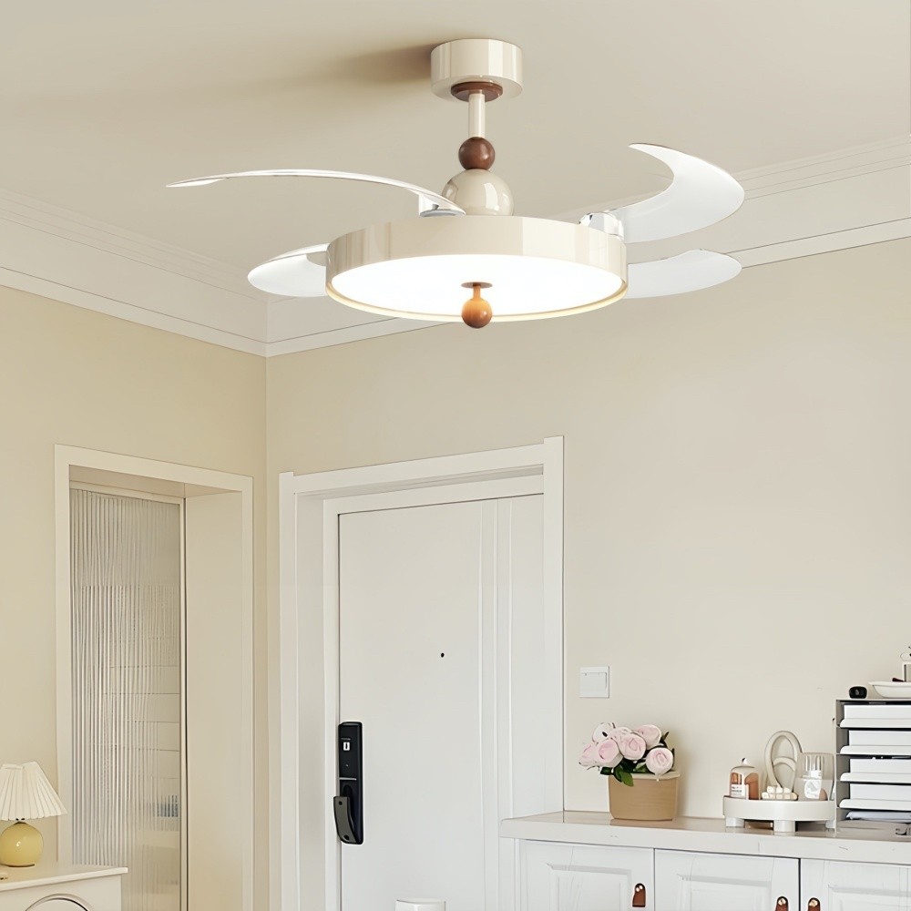 Modern Cream Invisible Ceiling Fan Light with Transparent Blades K1112