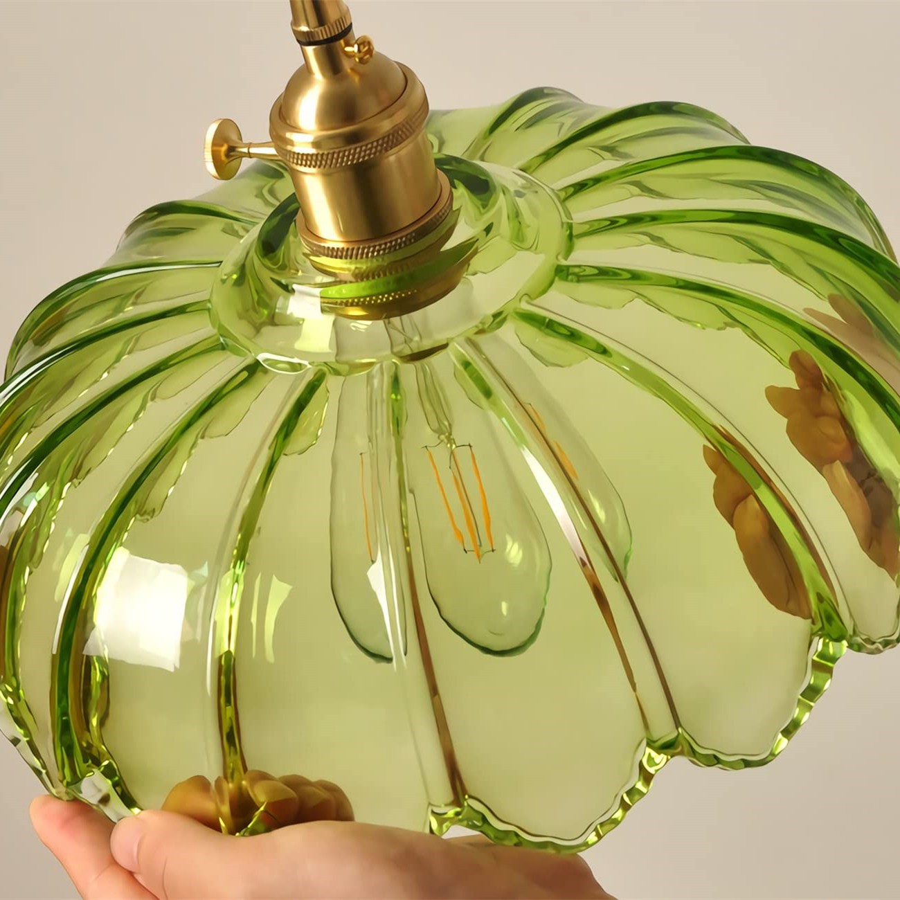 Antique Petal Brass Glass Pendant Light K68