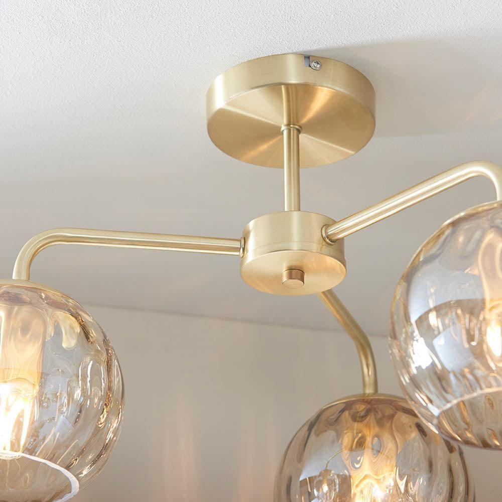 Elegant Brass Finish 3-Light Ceiling Lamp - Globe Semi Flush Light K1594