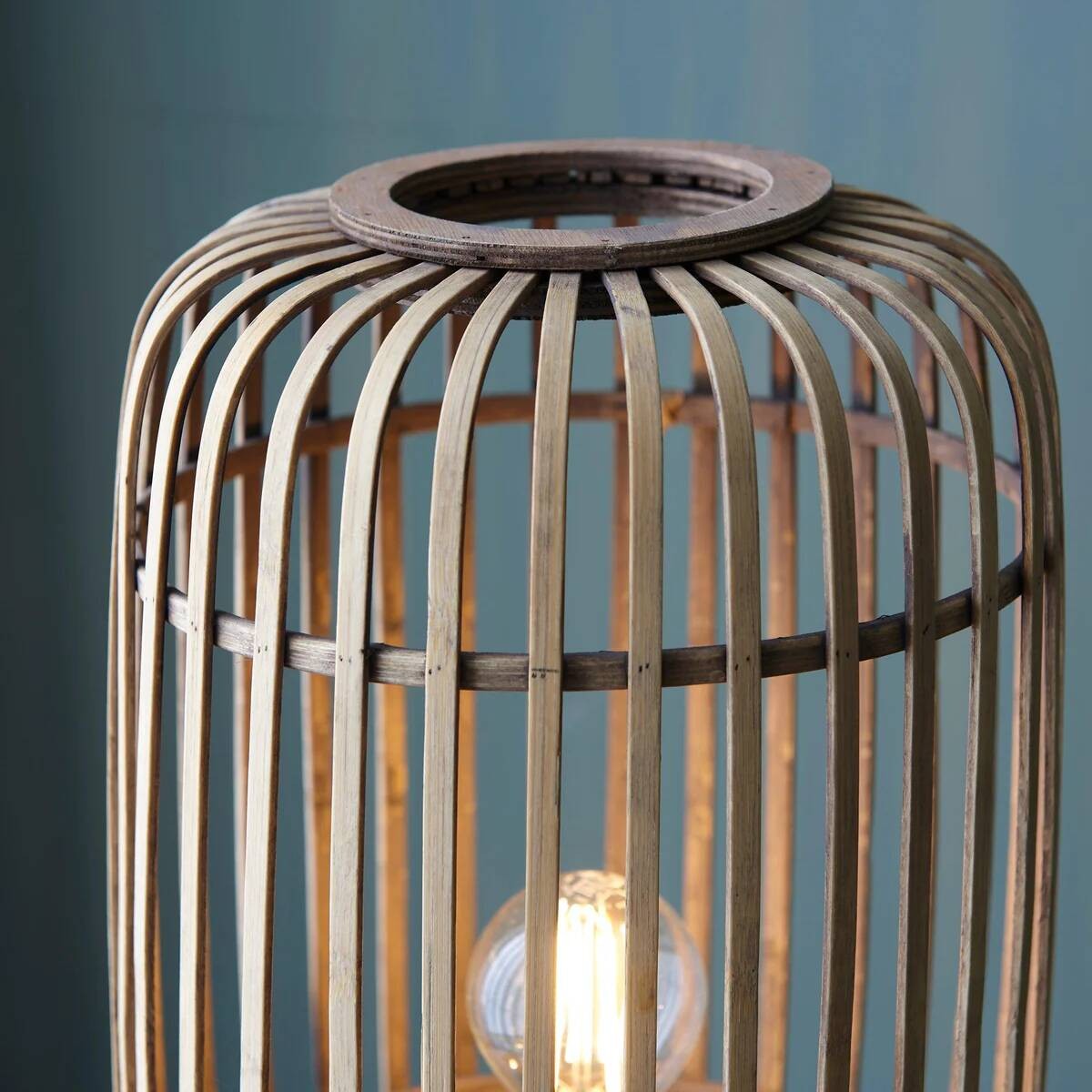 Yumeko Natural Woven Floor Lamp - Modern Scandi Bamboo Shade Standing Lamp for Bedrooms or Living Rooms K1940
