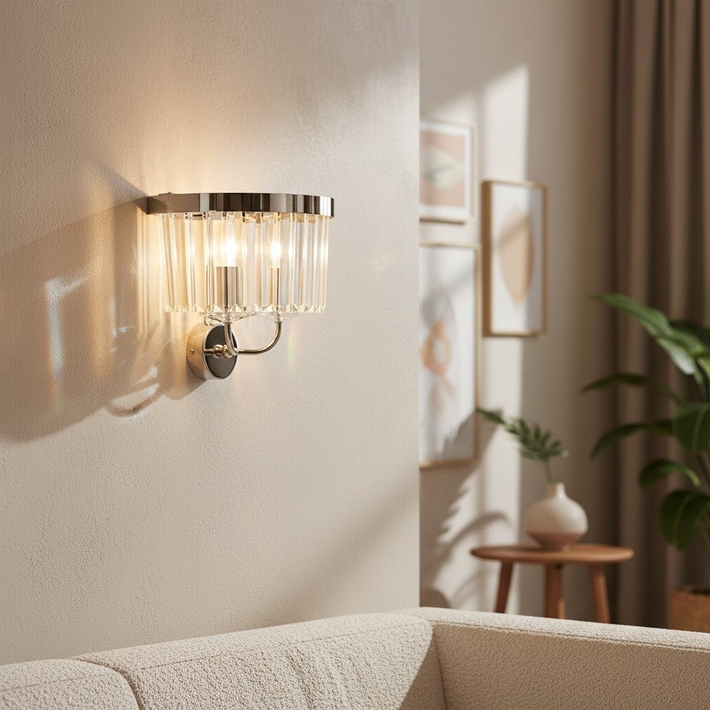 Beveline Faceted Clear Cut Glass Wall Light - Classic Metal Sconce for Hallway and Living Room K1853