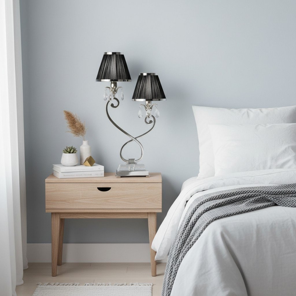 Talonis Double Table Lamp - Dual Shades and Metal Base for Living Room K1909