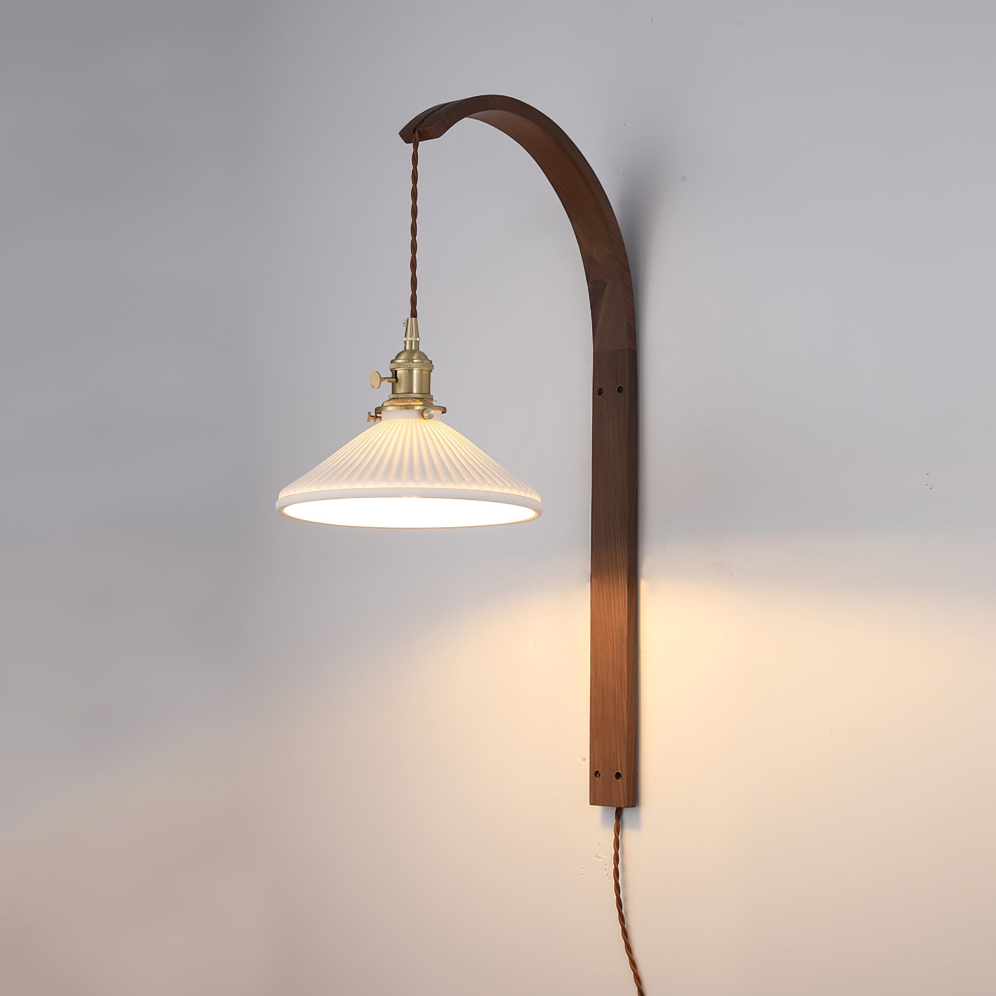 Curved Walnut Ceramic Plug-in Wall Light D498