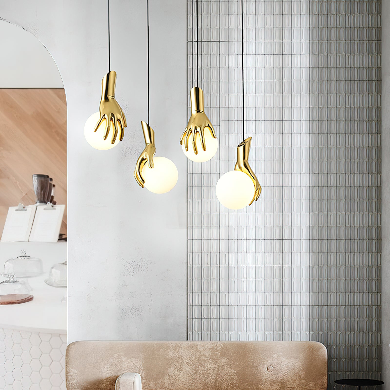 Hand Holding Globe Pendant Light D451
