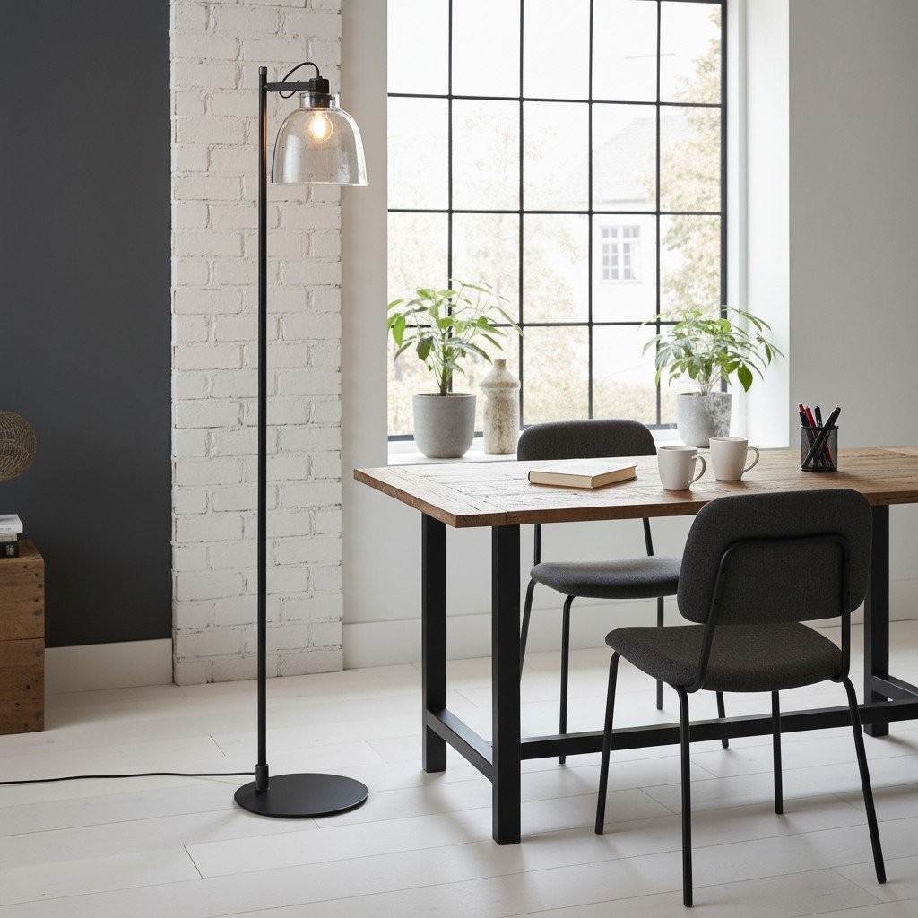 Readium Industrial Floor Lamp - Adjustable Glass Head Metal Base for Living Room K1836