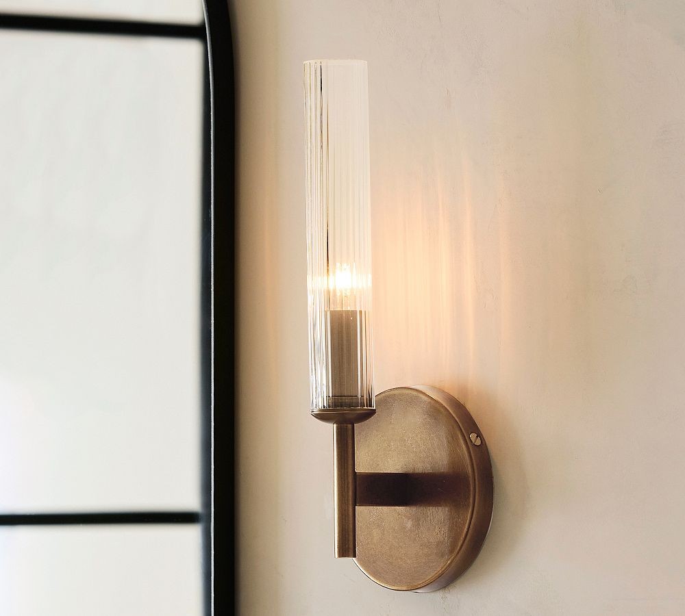 Bravira Ribbed Glass Tube Wall Sconce - Wall Light for Living Room and Hallway K1327