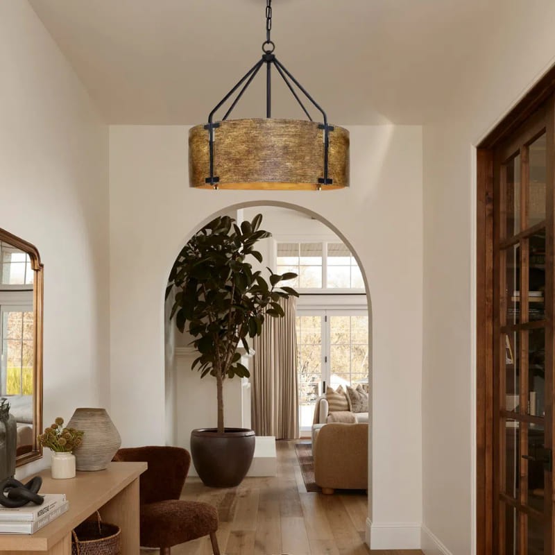 Vintage Brass Drum Pendant Lamp – Aged Metal & Warm Glow K922